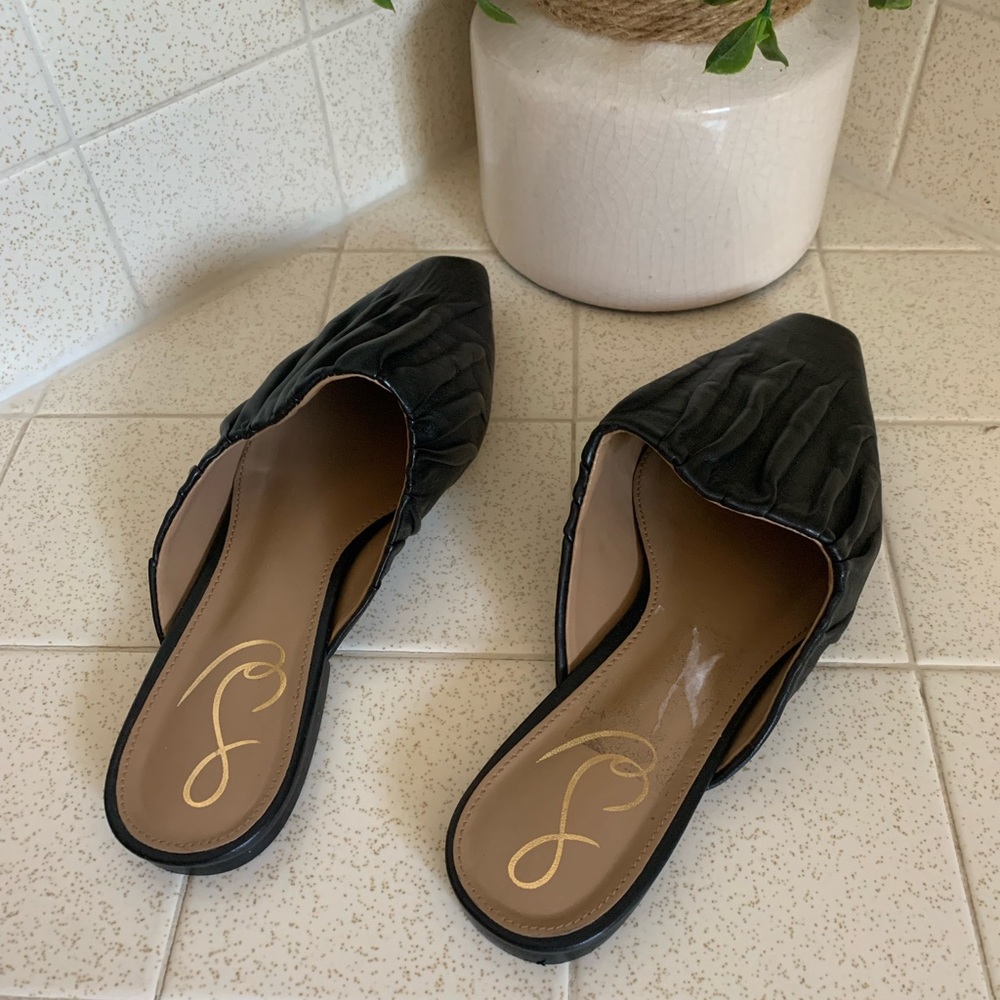 Sam Edelman Black Leather Ruched Mule Slides - Picture 4 of 5